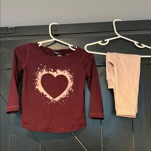 Heart Print Maroon Top and Pink Leggings Set